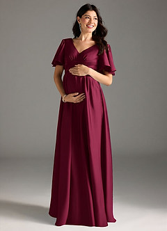Azazie Verna Final Sale A-Line Ruched Stretch Satin Floor-Length Dress image3