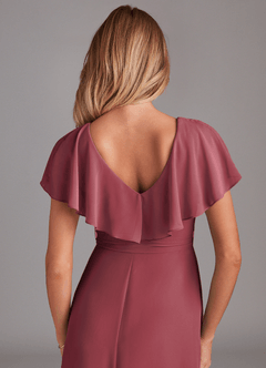 Azazie Lainey Bridesmaid Dresses Merlot A-Line with Pockets Chiffon Dress image2