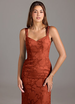 Azazie Denice Bridesmaid Dresses Auburn Mermaid Pleated Floral Burnout Dress image4