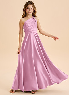 Azazie Charlize Junior Candy Pink A-Line Pleated Stretch Satin Dress image5