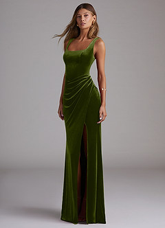 Azazie Mero Bridesmaid Dresses Olive Sheath Pleated Velvet Dress image3