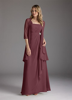 Azazie Weisz Mother of the Bride Dresses Sangria A-Line Square Neckline Pleated Chiffon Dress image3
