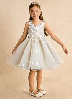 Azazie Junebug vestidos de niña de las flores Vestido de Marfil Champán de Tul de Princesa con Encaje image6