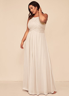 Azazie Ginger Bridesmaid Dresses White Alabaster A-Line Halter Pleated Chiffon Dress image12