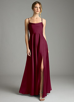 Azazie Elle Bridesmaid Dresses Mulberry A-Line Pleated Stretch Satin Dress image1