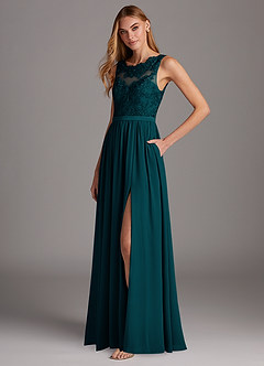 Azazie Elly Bridesmaid Dresses Pine A-Line Lace Scoop Neck Chiffon Dress image1