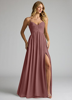 Azazie Alia Abiti da Damigella Abito A-Line in Chiffon Plissettato Rosa Del Deserto image2