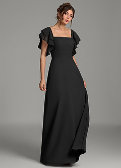Azazie Dacia Bridesmaid Dresses Black A-Line Ruched Chiffon Dress image3