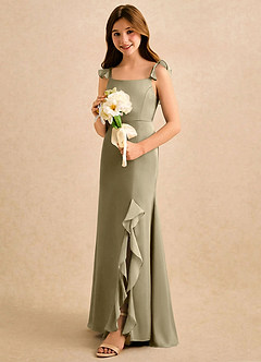 Azazie Novalie Girls Formal Blumenmädchenkleider Meerjungfrau-Linie Schleifen Stretch-Satin Kleid Moosgrün image2