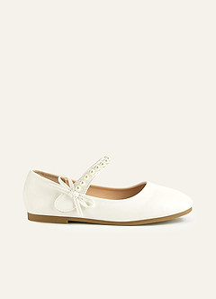 front Pearl Strap and Bow Girls Flat Shoes
