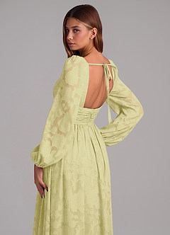 Azazie Norah Jurken voor bruidsmeisjes Jurk van Bloemen Burn-out met A-Lijn Lange mouw Citroensorbet image2