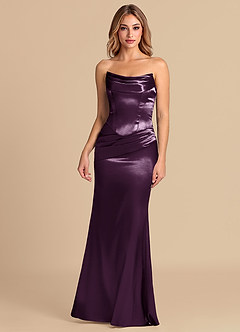 Azazie Sorrel Bridesmaid Dresses Plum Mermaid Corset Metallic Satin Convertible Dress image2