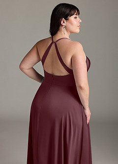 Azazie Davis Robes de demoiselle d'honneur Robe Trapèze en Satin extensible Plissée Sangria image12