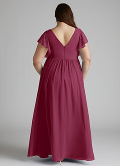 Azazie Zella Brautjungfernkleider A-Linie Spitze Chiffon Kleid Maulbeerrot image10