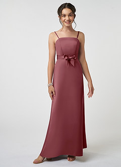 Azazie Anina Junior Robe Trapèze en Satin extensible Arc Rose Du Désert image1