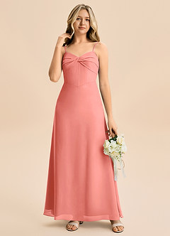 Azazie Jordyn Junior Vestido de Rosa Salmón de Gasa de Corte en A con Escote de Corazón image5