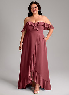 Azazie Lyra Vestidos de damas de honor Vestido de Merlot de Gasa de Corte en A Convertible image11