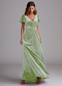 Azazie Soren Bridesmaid Dresses Dusty Sage A-Line Velvet Dress image4