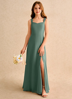 Azazie Makani Girls Formal Abiti da Ragazza di Fiori Abito A-Line in Chiffon Scollo a Cuore Eucalipto image3