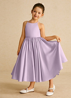 Azazie Sunray Flower Girl Dresses Frosted Lilac A-Line Spaghetti Strap Matte Satin Dress image3