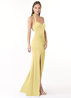 Azazie Emeria Brudtärnklänningar Klänning av Sjöjungfru i Stretch Satin Plisserad Citronsorbet image8