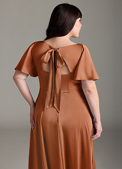 Azazie Kimber Bridesmaid Dresses Copper A-Line Ruched Stretch Satin Dress image12