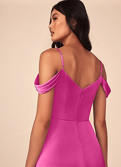Azazie Ocean Brautjungfernkleider A-Linie V-Hals Gefaltet Stretch-Satin Kleid Fuchsia image5