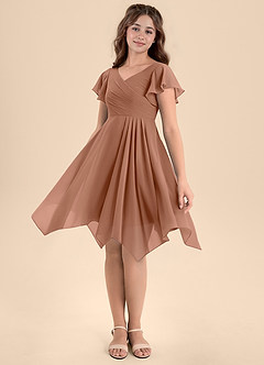 Azazie Janeaurelia Junior Bronzer A-Line Pleated Chiffon Dress image4