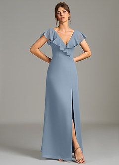 Azazie Kimmy Brautjungfernkleider Eine Linie Gestreift Chiffon Kleid Staubblau image3