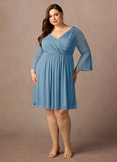 Azazie Teraso Mother of the Bride Dresses Steel Blue A-Line Pleated Mesh Dress image1
