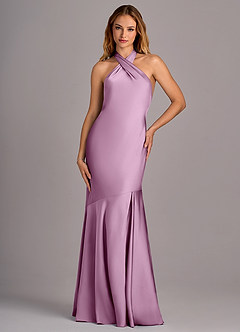 Azazie Lorena Vestidos de damas de honor Vestido de Glicinia de Satén Elástico de Corte Sirena con Plisado image4