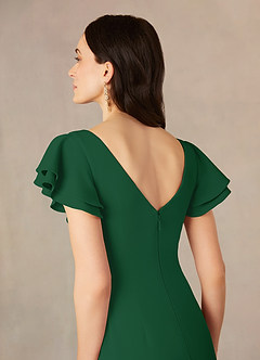 Azazie Peppermint Mother of the Bride Dresses Dark Green Mermaid Scoop Ruched Stretch Crepe Dress image5