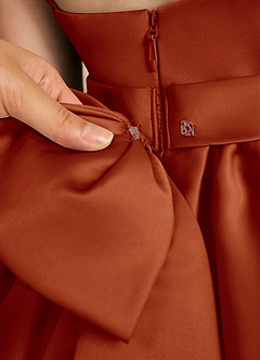 Azazie Davine Flower Girl Dresses Paprika A-Line Spaghetti Strap Matte Satin Dress image11