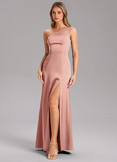 Azazie Feby Jurken voor bruidsmeisjes Jurk van Stretch Satijn met A-Lijn One-Shoulder Rozet image6
