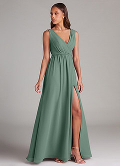 Azazie Tanicia Bridesmaid Dresses Eucalyptus A-Line Pleated Chiffon Dress image3