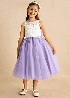 Azazie Lina vestidos de niña de las flores Vestido de Marfil Lila de Encaje de Princesa image2