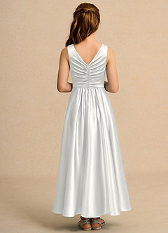 Azazie Ducky Girls Formal Sukienki dla dziewczynek sypiących kwiaty Linia A Pofałdowany Satyna elastyczna Długość kostki Sukienka image2