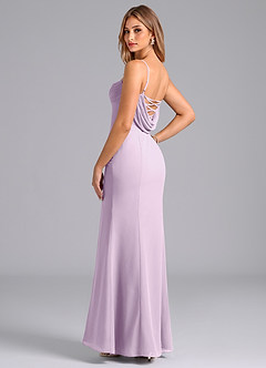 Azazie Wynni Vestidos de damas de honor Vestido de Lila Esmerilada de Gasa de Corte Sirena con Corsé image5