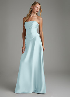 Azazie Amina Bridesmaid Dresses Cloud Blue A-Line Corset Stretch Satin Dress image7