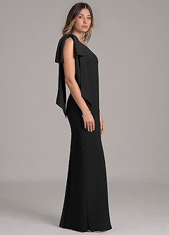 Azazie Capri At-home Try On Dresses Black A-Line One Shoulder Chiffon Dress image3