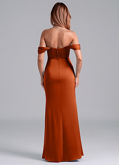 Azazie Asha Vestidos de damas de honor Vestido de Naranja Quemada de Satén Elástico de Corte Recto Convertible con Vestidos sin tirantes image4