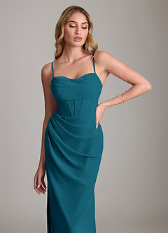 Azazie Mai Bridesmaid Dresses Ink Blue Sheath Pleated Chiffon Dress image5