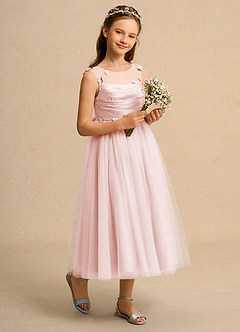 Azazie Snowball Girl Jurken voor bloemenmeisjes Baljurk Jurk van Tule Geplooid Blozend Roze image6