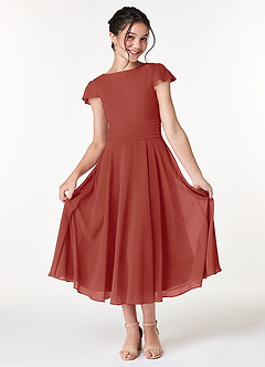 Azazie Payton Junior Terracotta A-Line Bow Chiffon Dress image3
