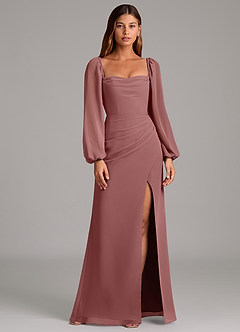 Azazie Brixley 신부 들러리 드레스 인어 긴팔 쉬폰 바닥 길이 드레스 image1