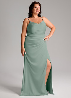 Azazie Deandra Brautjungfernkleider Meerjungfrau-Linie Plissee Stretch-Satin Kleid Silberner Salbei image10