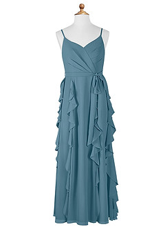 Azazie Peyton Junior Bermuda A-Line V-Neck Cascading Ruffles Chiffon Dress image6