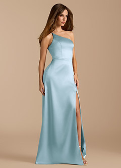 Azazie Trina Brautjungfernkleider A-Linie One-Shoulder Metallischer Satin Kleid Himmelblau image4