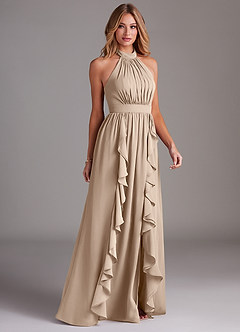 Azazie Avary Bridesmaid Dresses Taupe A-Line Pleated Chiffon Dress image5