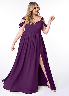 Azazie Lianne Bridesmaid Dresses Grape A-Line Off the Shoulder Chiffon Dress image10